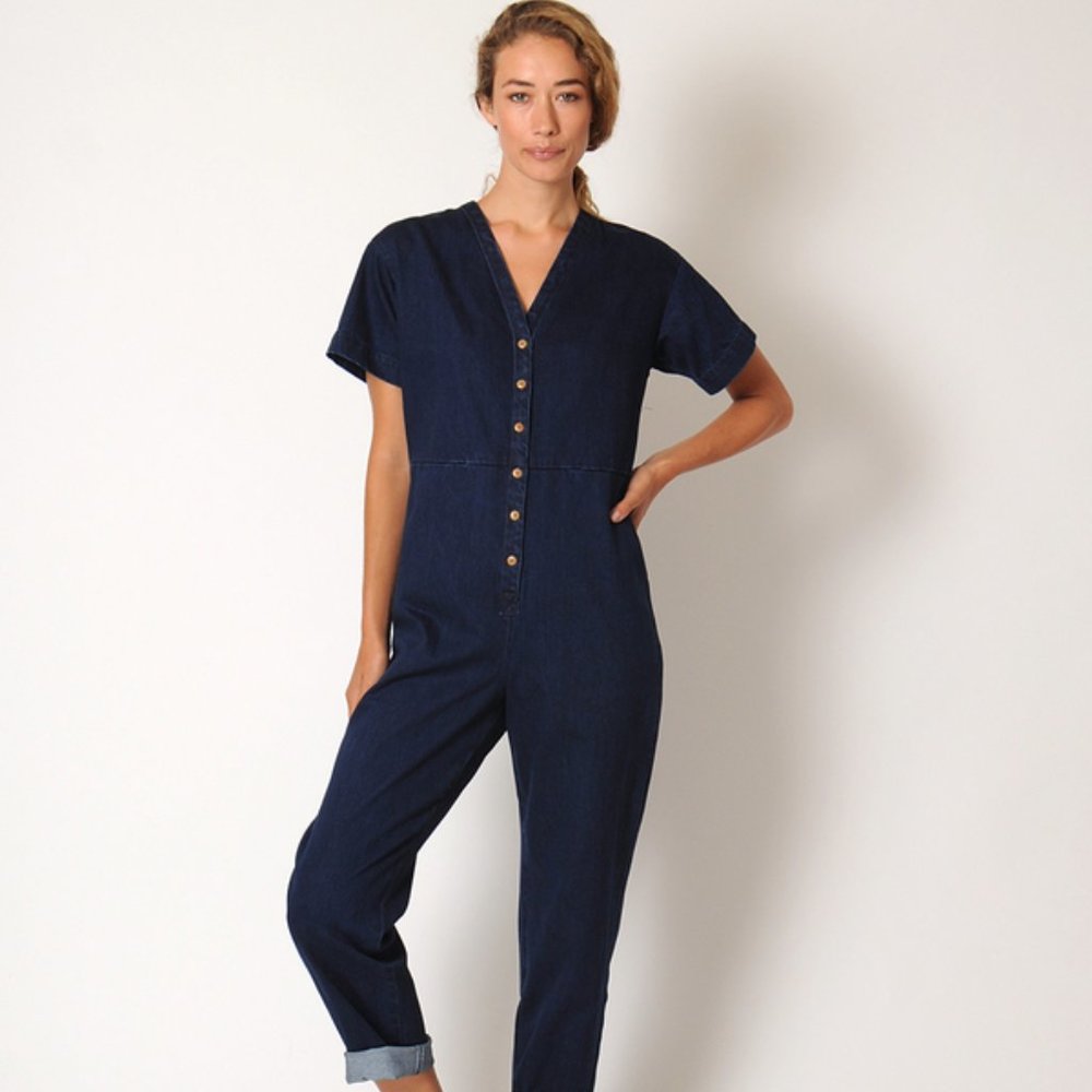 Ilana Kohn Navy Button-Front Jumpsuit